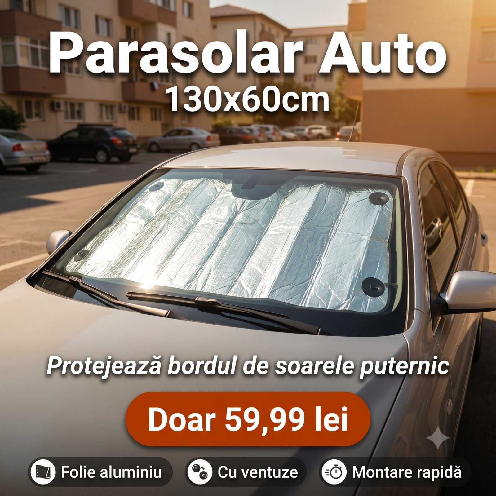 Parasolar Auto 130x60 (Ventuze Incluse)